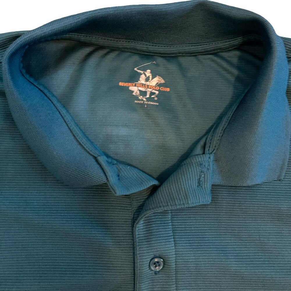 Men Beverly Hills Polo Club Short Sleeve Shirt, color Teal, Large size - Picture 3 of 3